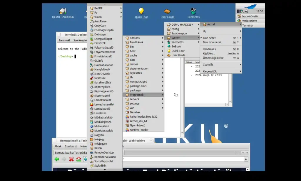Haiku OS: A BeOS örökségének nyílt forráskódú folytatása 1 Haiku OS asztali környezet a Tracker fájlkezelővel