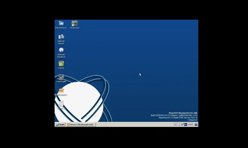 ReactOS: A Windows NT nyílt forráskódú újraimplementációja régi gépekre 1 A ReactOS asztali környezete klasszikus Windows megjelenéssel
