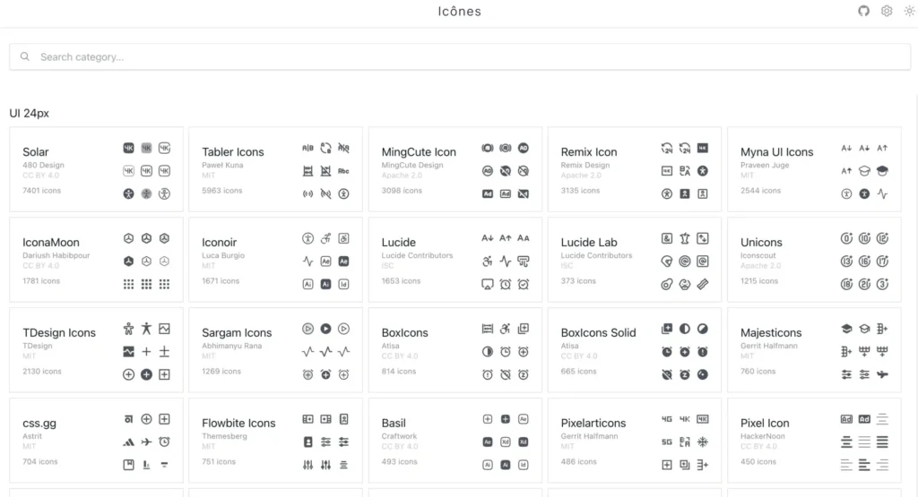 Icones: több száz open source ikoncsomag egyetlen keresőben 1 Az Icones nyílt forráskódú ikonkereső alkalmazás felülete