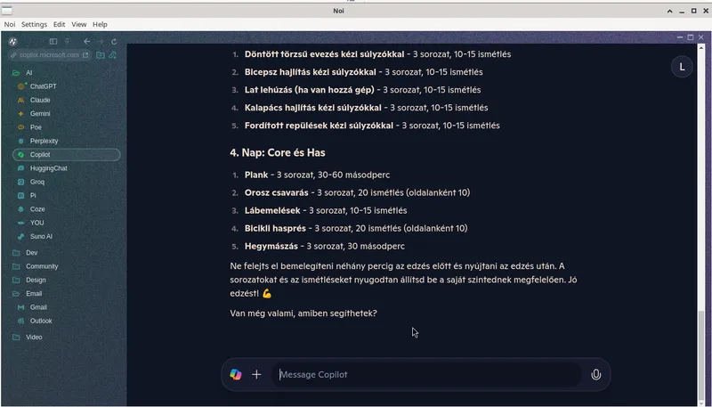 Noi: Több AI modell egyetlen központi felületen 1 Noi AI-asszisztens és böngésző felülete