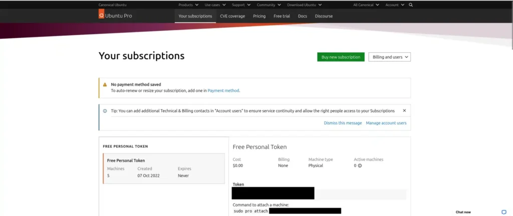 Ubuntu Pro: 10 év biztonsági támogatás az Ubuntu LTS rendszerekhez 1 Képernyőkép az Ubuntu Pro aktiválási vagy frissítési felületéről, amely a kibővített biztonsági csomagokat mutatja.