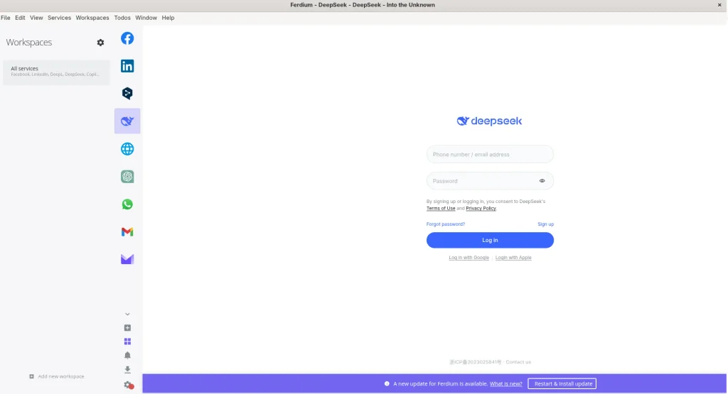 Ferdium: Gmail, Messenger, Slack és más webappok egy helyen 3 ferdium munkaterulet
