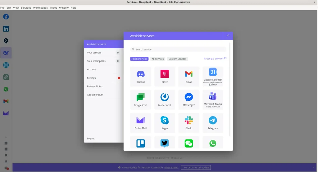 Ferdium: Gmail, Messenger, Slack és más webappok egy helyen 2 ferdium szolgaltatas kivalasztasa