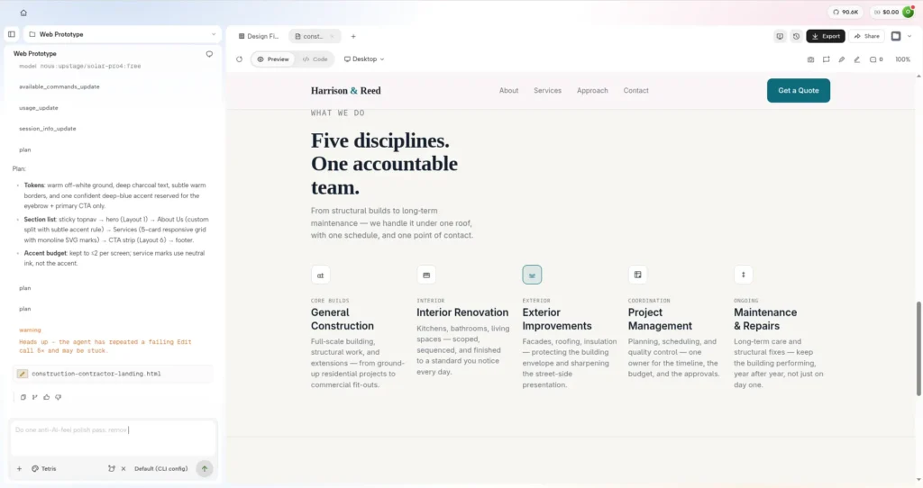 OpenDesign: kipróbáltam, mire képes egy open source AI webdesign eszköz 5 Az OpenDesign által generált weboldal desktop nézete -2