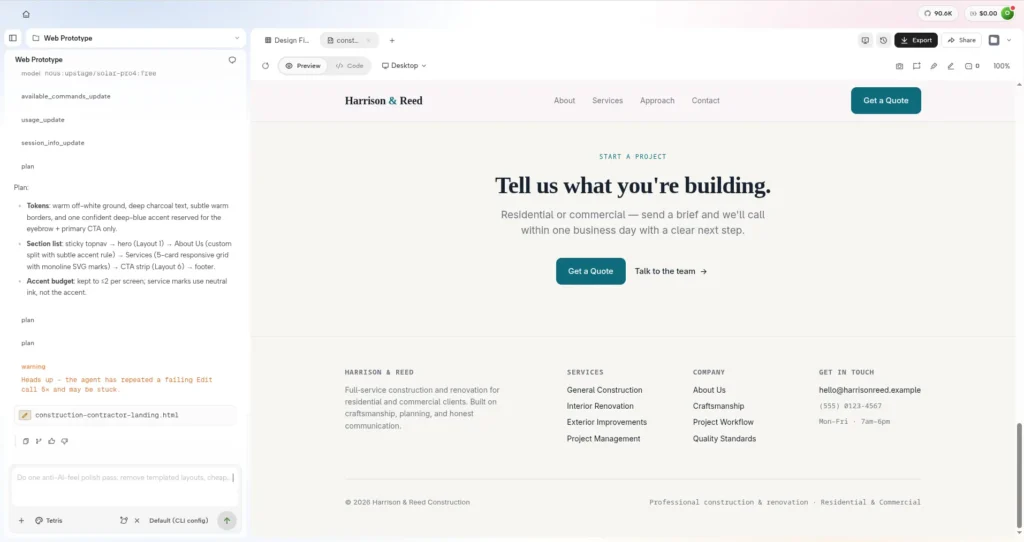 OpenDesign: kipróbáltam, mire képes egy open source AI webdesign eszköz 6 Az OpenDesign által generált weboldal desktop nézete -3
