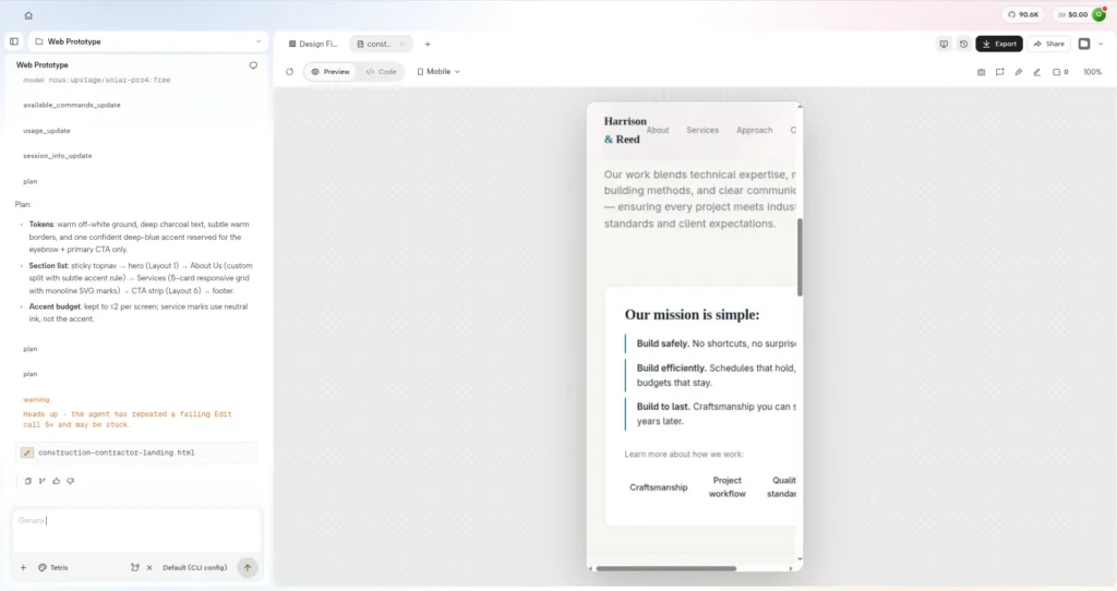 OpenDesign: kipróbáltam, mire képes egy open source AI webdesign eszköz 7 Az OpenDesign által generált weboldal mobilnézetben