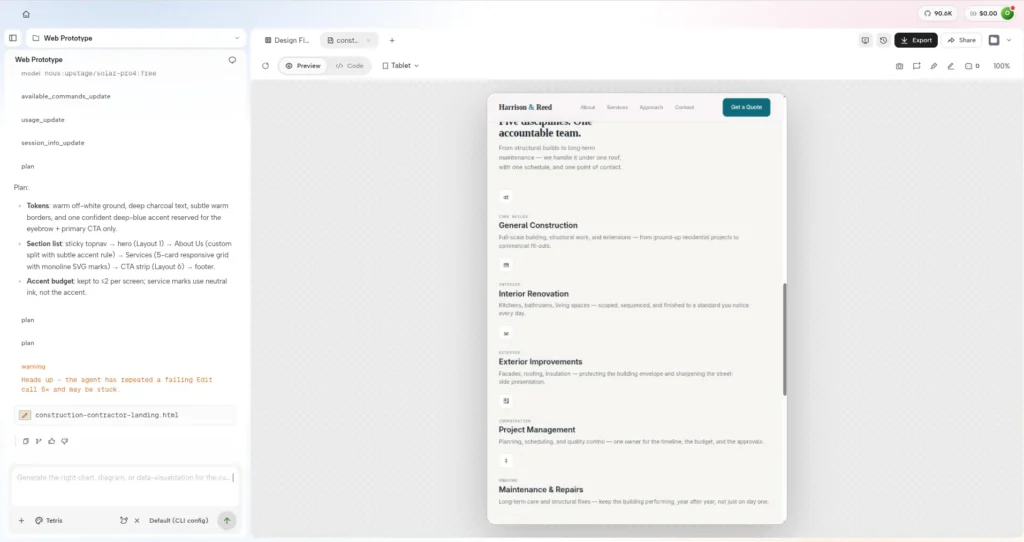 OpenDesign: kipróbáltam, mire képes egy open source AI webdesign eszköz 8 Az OpenDesign által generált weboldal tablet nézetben