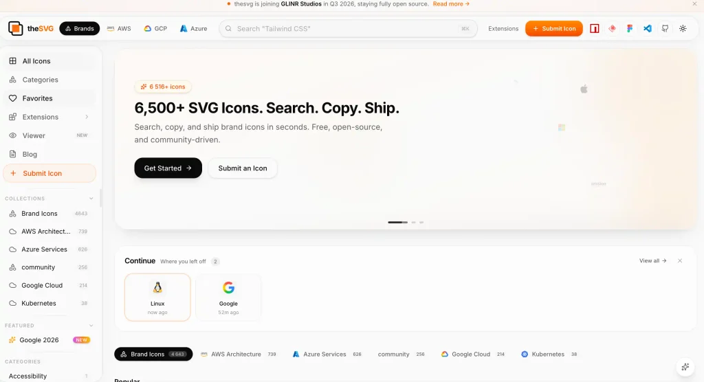 theSVG: több mint 6500 SVG ikon fejlesztőknek és designereknek 1 thsvg dashboard