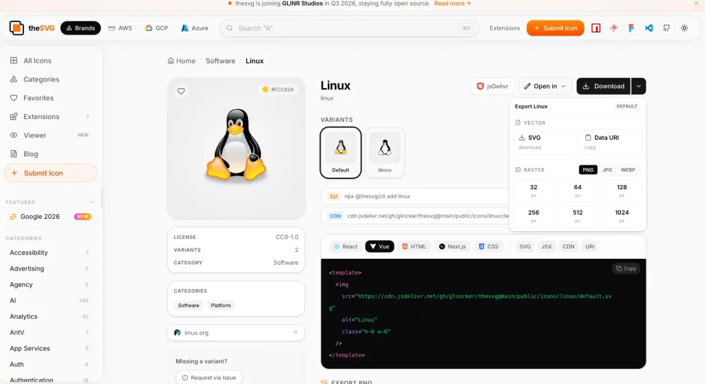 theSVG: több mint 6500 SVG ikon fejlesztőknek és designereknek 3 thsvg linux logo download
