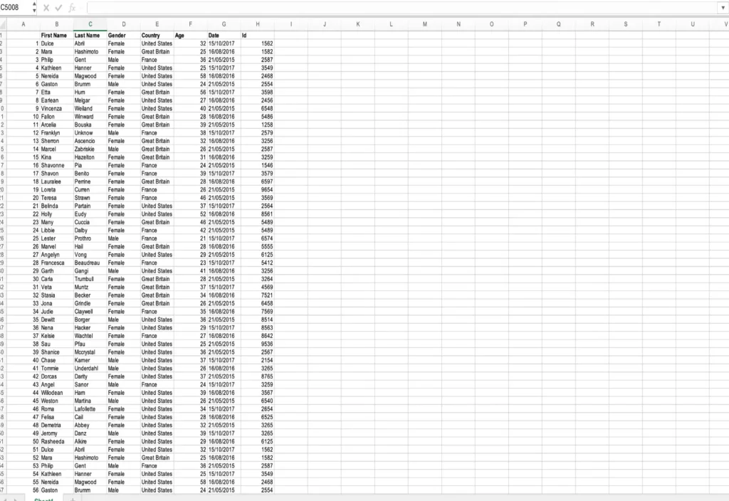 XLSX táblázat strukturált adatokkal dokumentumfeldolgozási és adatkinyerési példához.