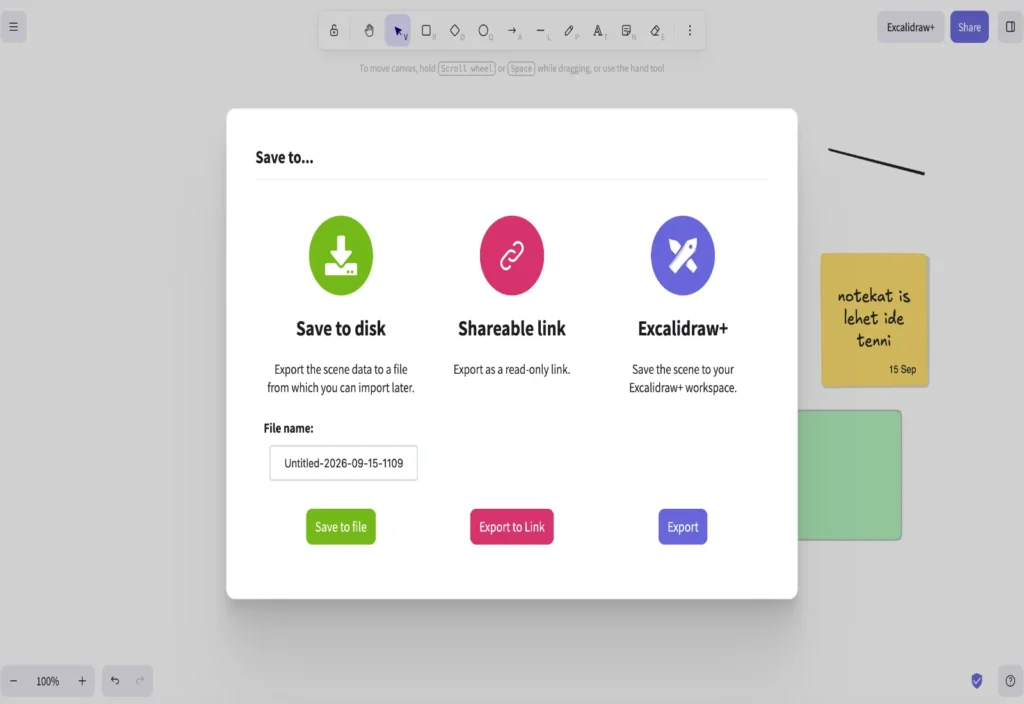 Excalidraw projekt mentési lehetőségei