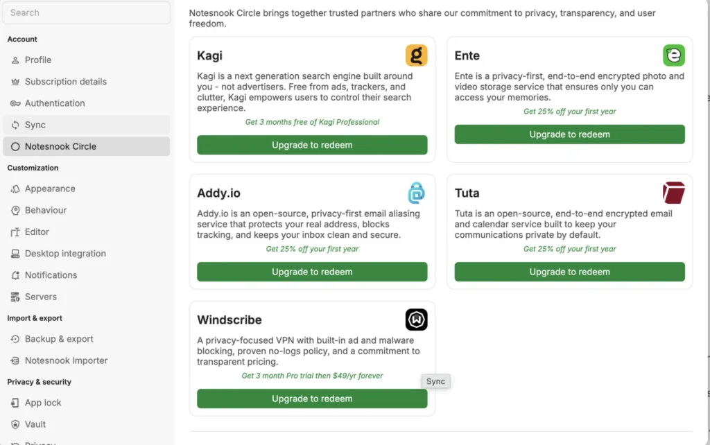 Notesnook teszt (2026): az egyik legjobb Evernote alternatíva? 2 A Notesnook Circle beállítási felülete