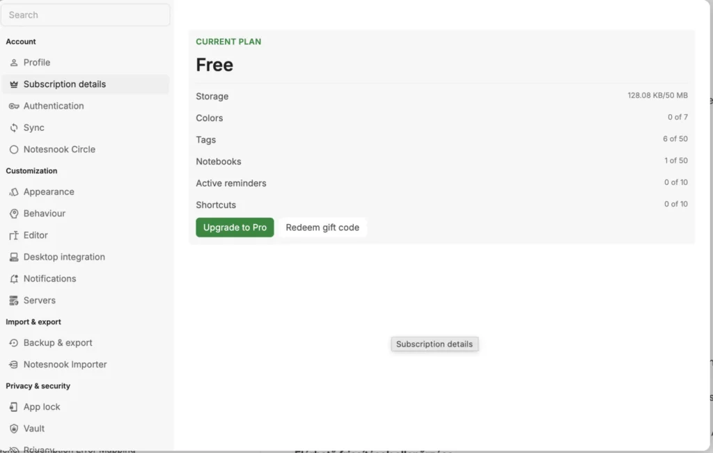 Notesnook teszt (2026): az egyik legjobb Evernote alternatíva? 1 A Notesnook előfizetési beállításainak felülete