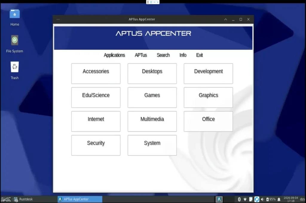 Az APTus AppCenter főmenüje.