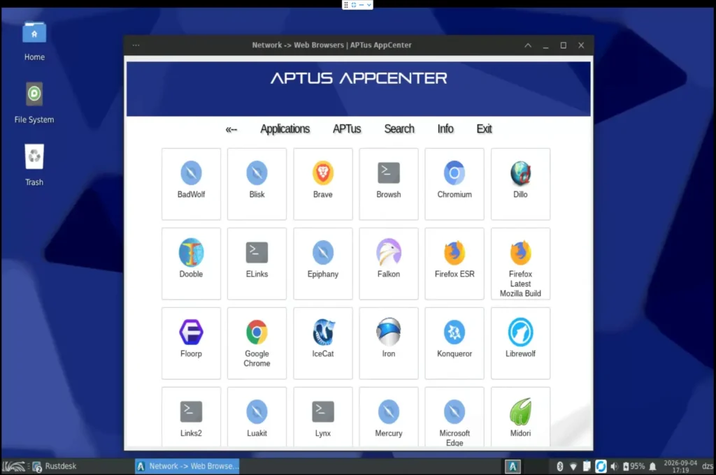 Az APTus AppCenter böngészőlistája.